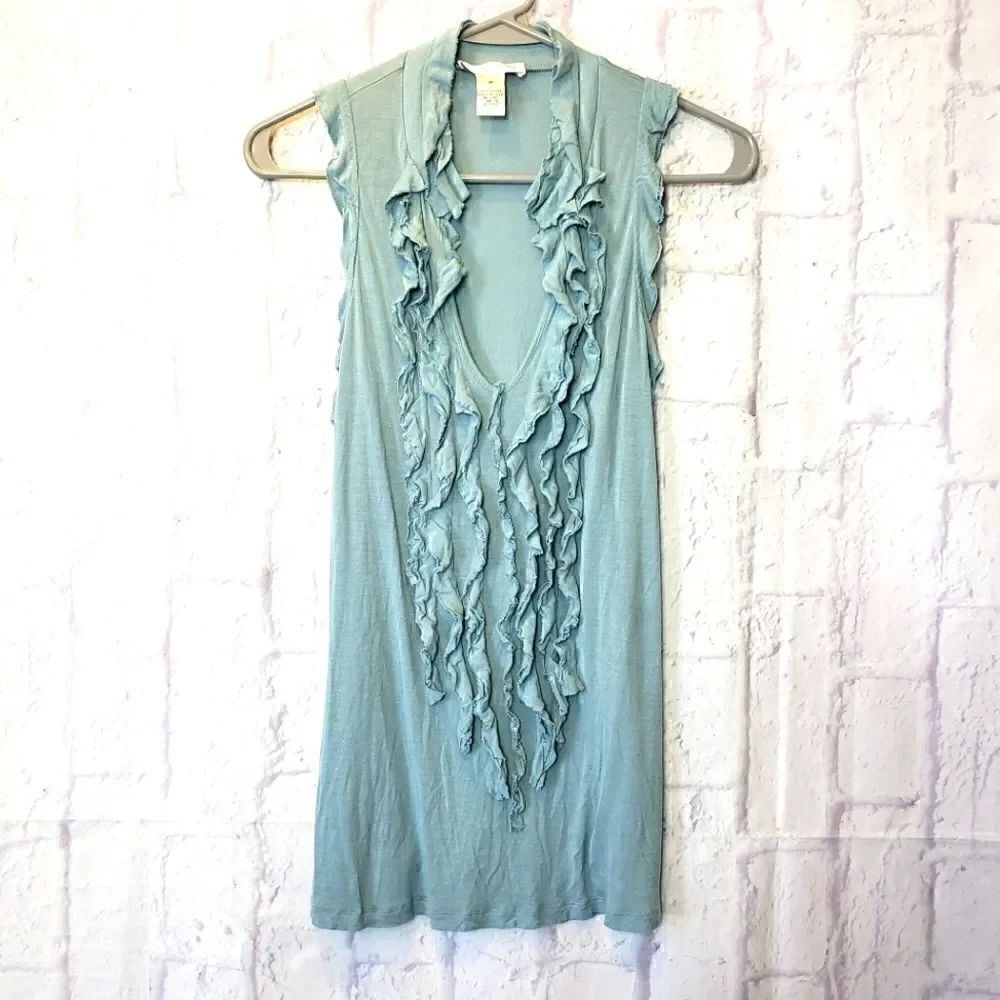 💜KENAR Raw Edge Ruffled Front Sleeveless Tank Top